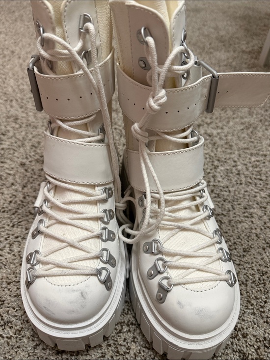 Dolls Kill Shoes - Dolls Kill White Combat Moto Boots with Buckle Straps